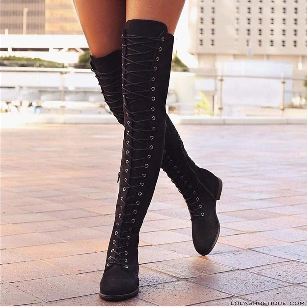 Black suede over the knee boots